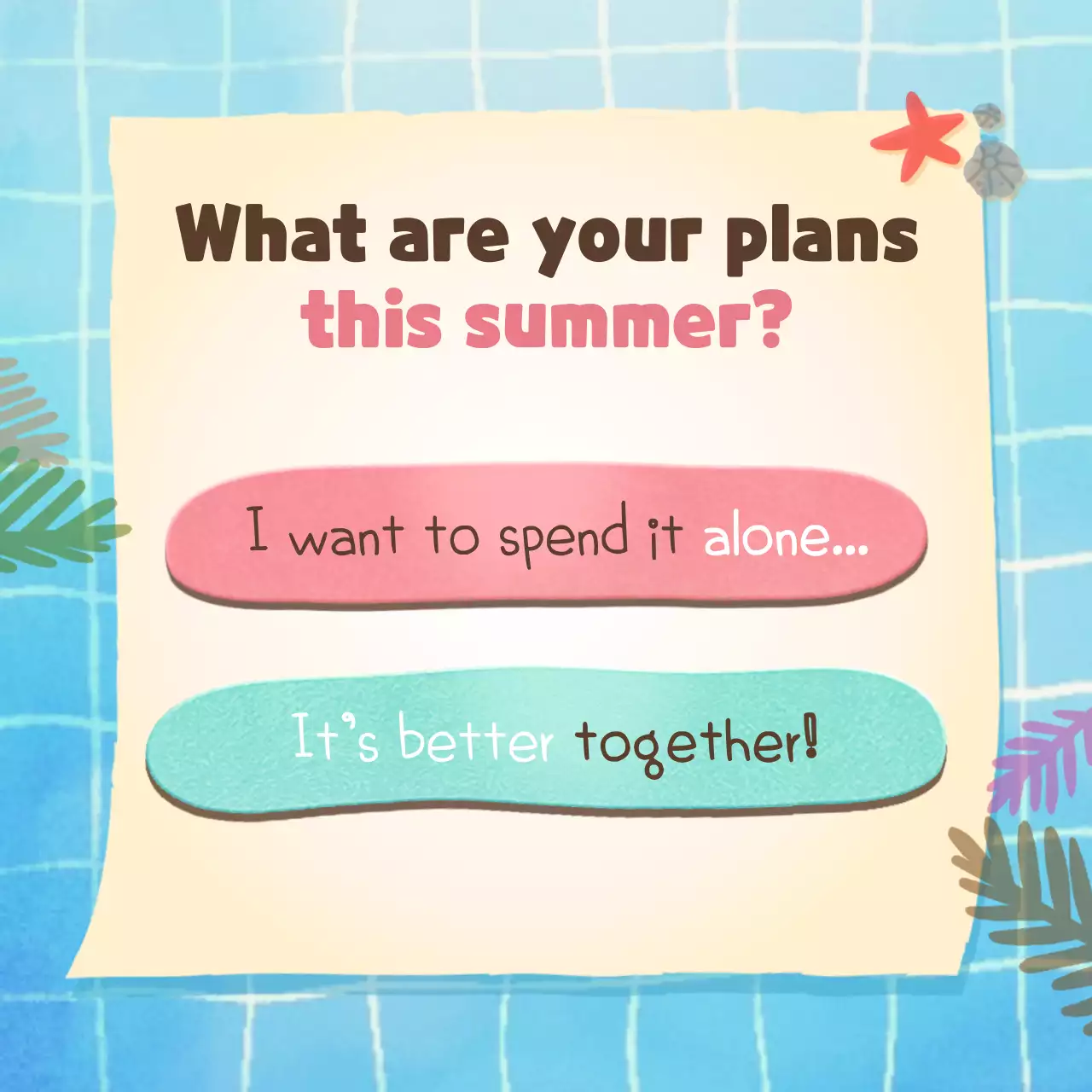 Vacation type psychology test with a cute blue pool concept