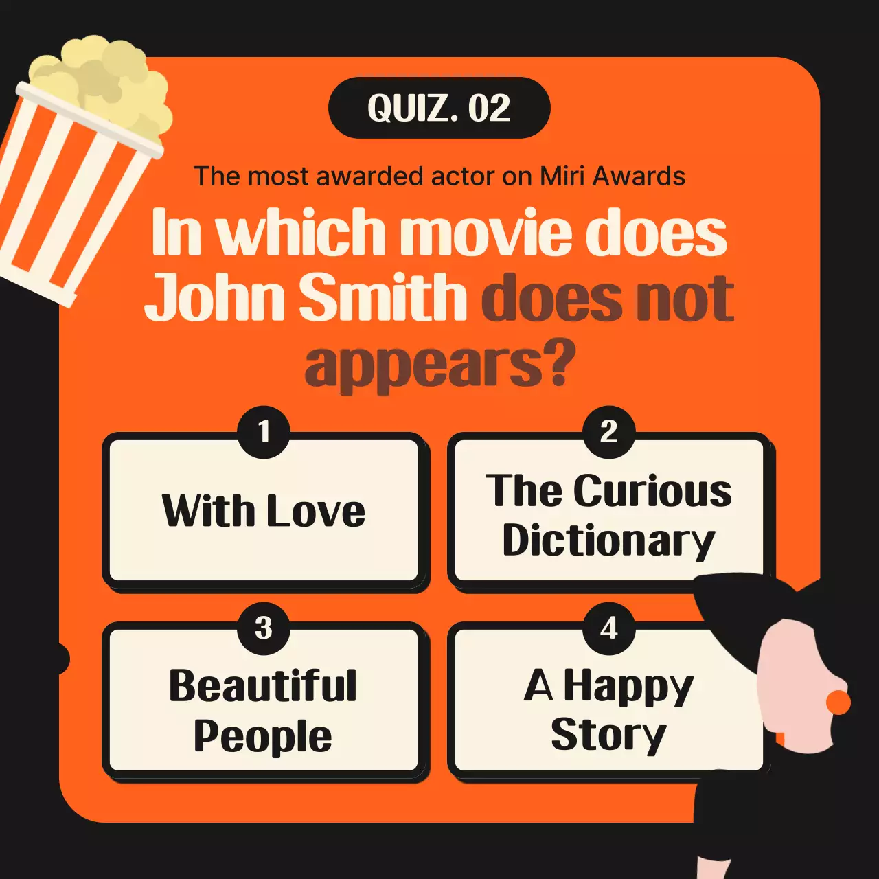 Cinema themed movie quiz in orange color