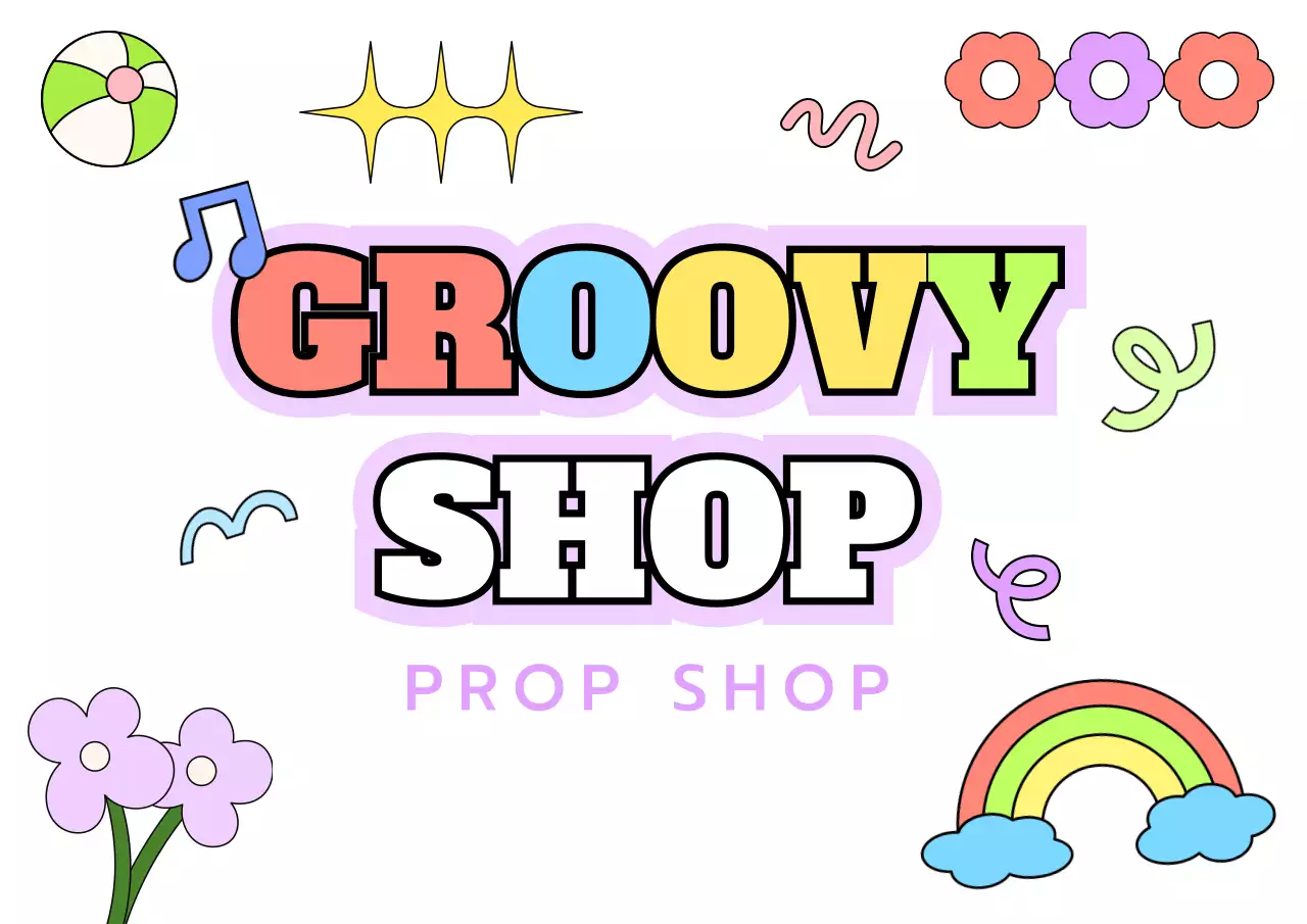 Toko pop-up dengan ilustrasi garis warna-warni