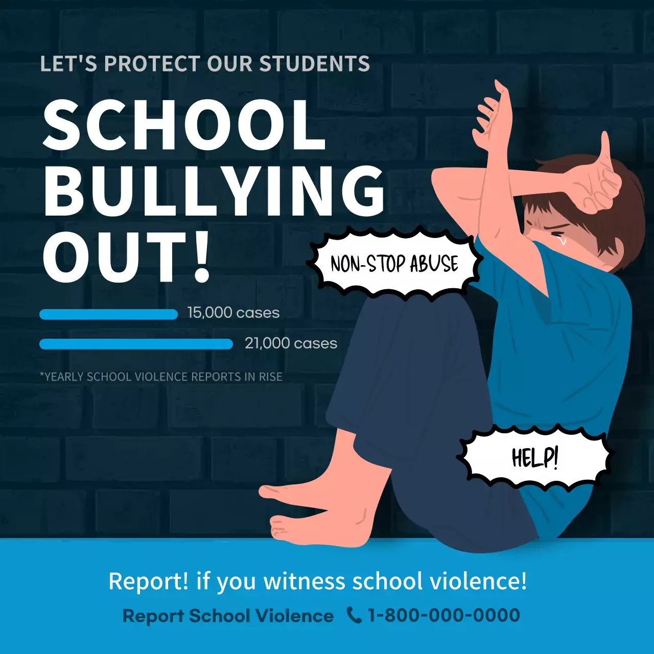 남색과 파란색의 학교 폭력 신고 캠페인