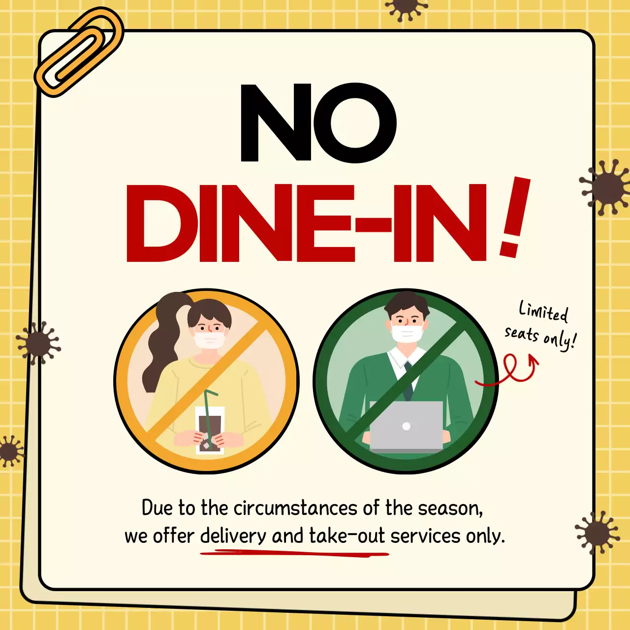 Illustration with yellow background Corona cafe social distancing guide