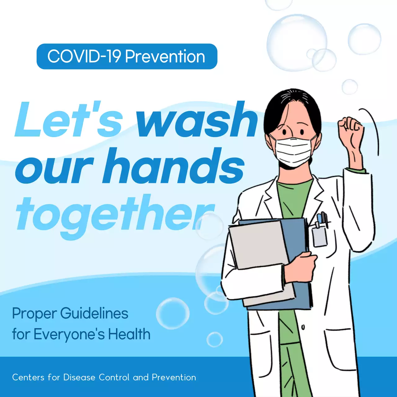 Blue Coronavirus Prevention Handwashing Instructions