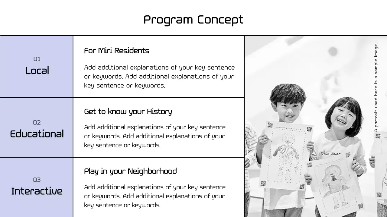 Planning a modern museum program in black and purple