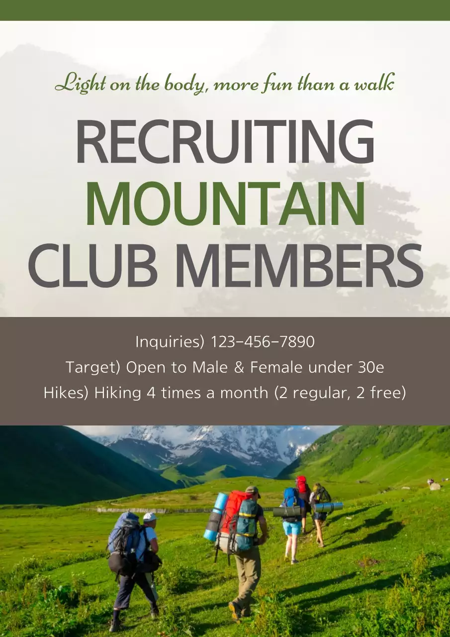 Green Rustic Hiking Recruitment Poster