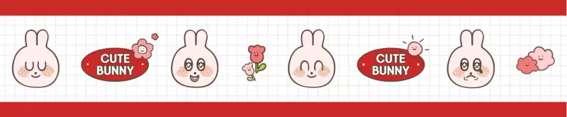 Red and white bunny illustration pattern with a cute and cuddly style