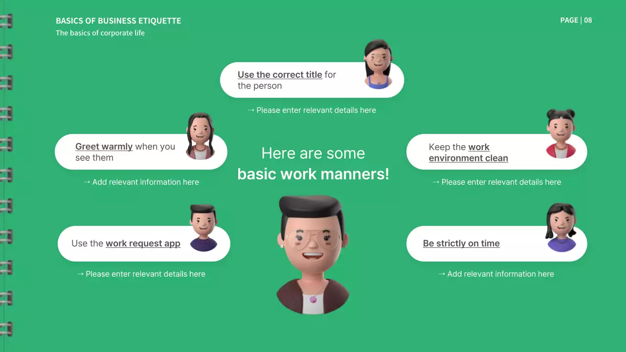 초록색과 흰색의 신입사원 메뉴얼 프레젠테이션