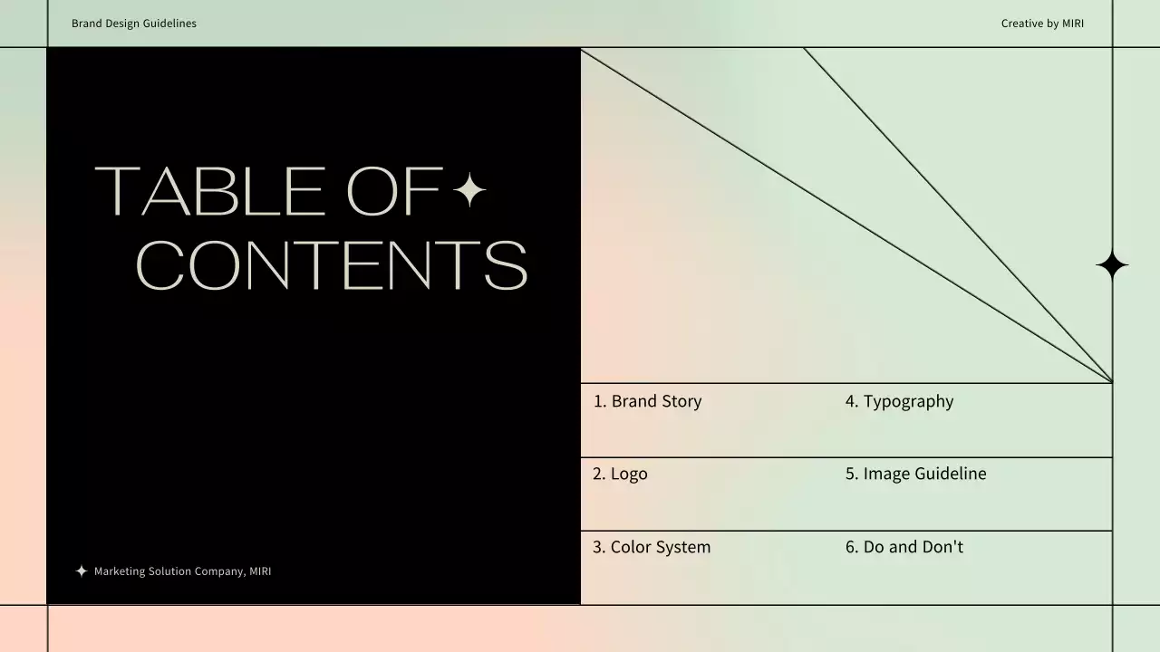 Simple brand design guidelines using a black line motif on a pastel background