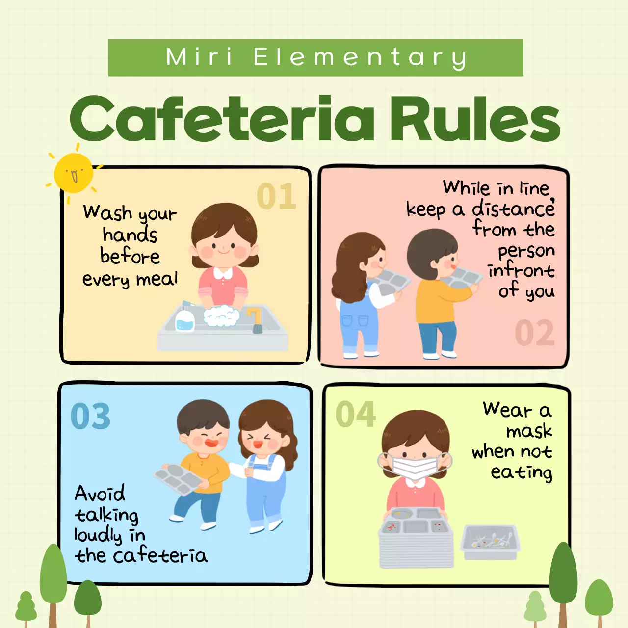 Lime green elementary school cafeteria rules