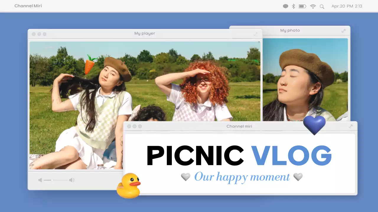 블루 트렌디 피크닉 Vlog 유튜브 썸네일