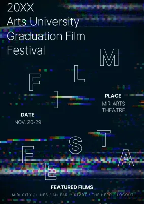Film Glitch Effect with Black Theme Graduation Film Festival