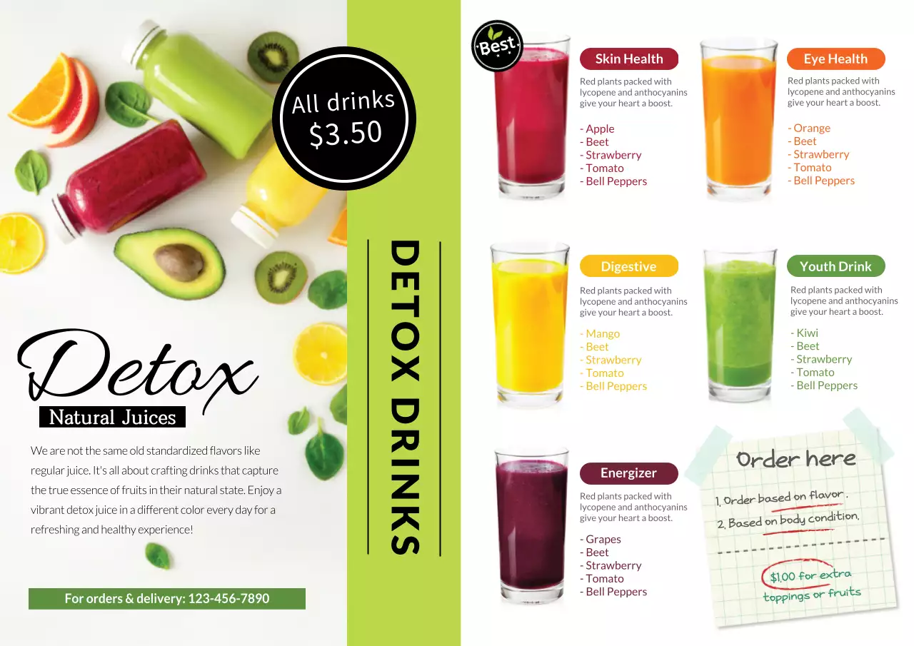 Green Modern Detox Menu Poster
