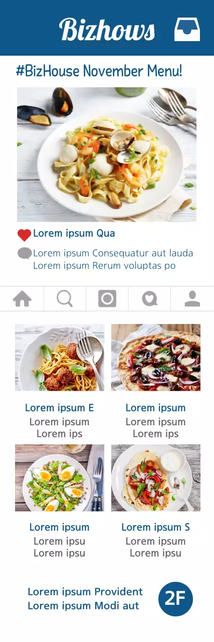 Banner de menu de comida moderna azul