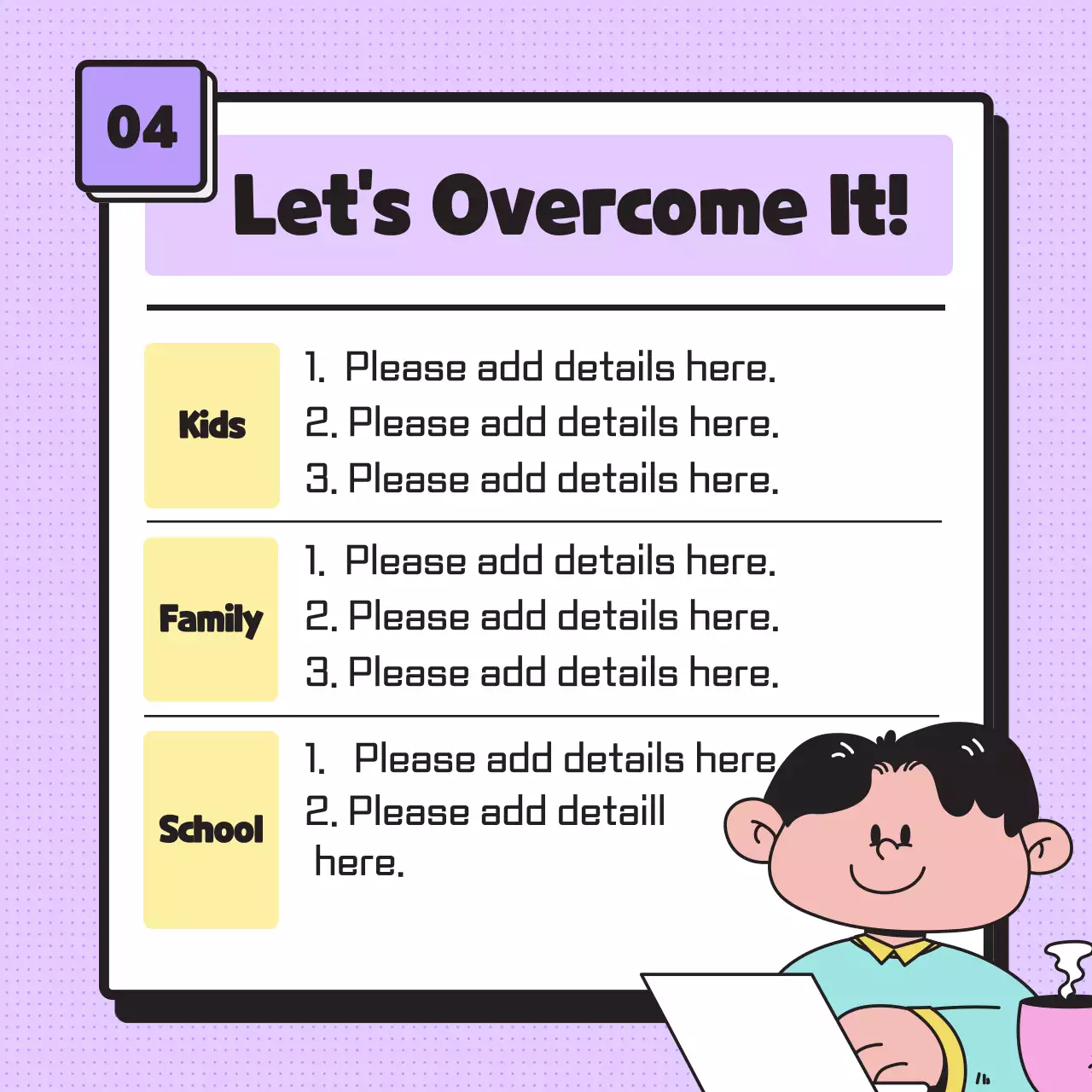 Provide information on new semester syndrome using simple pastel-toned illustrations and emoticons