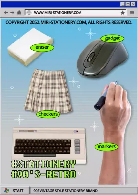 Introducing a retro stationery brand item in gray and light blue.