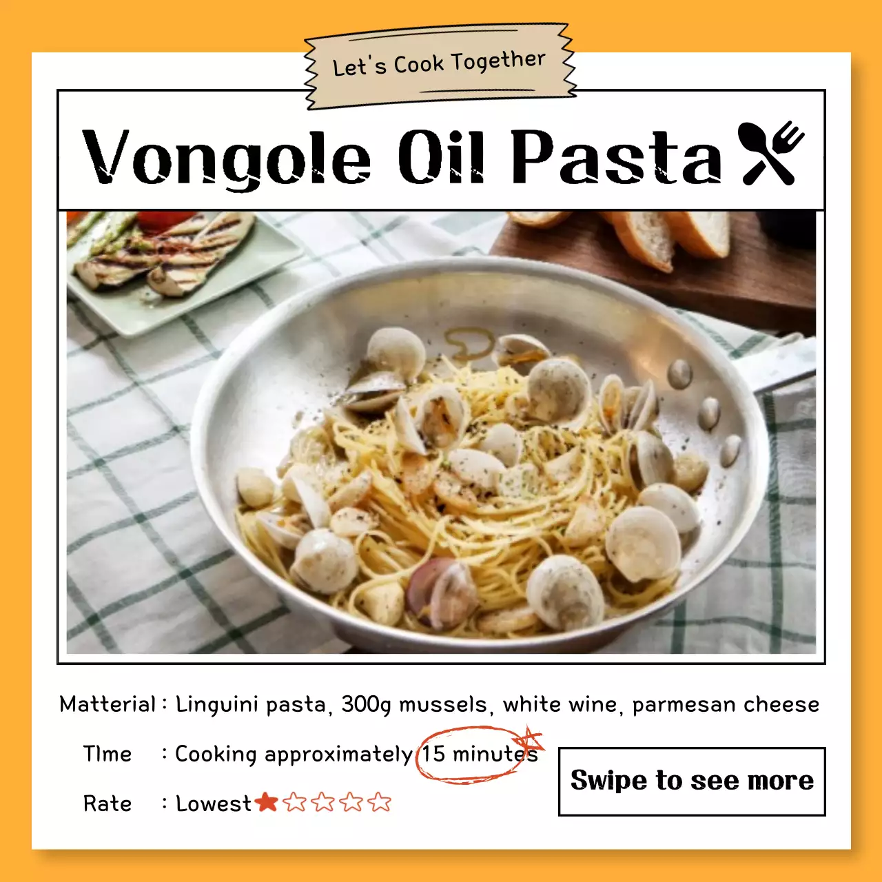 Orange Modern Pasta Recipe Social Media Post