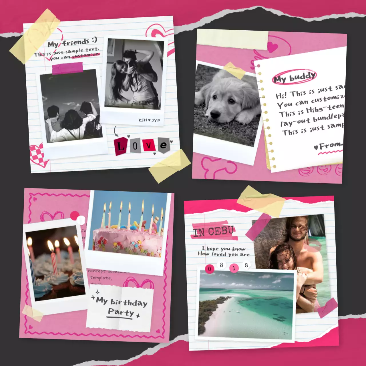 A bundle of pink, teen scrapbooking-inspired layouts