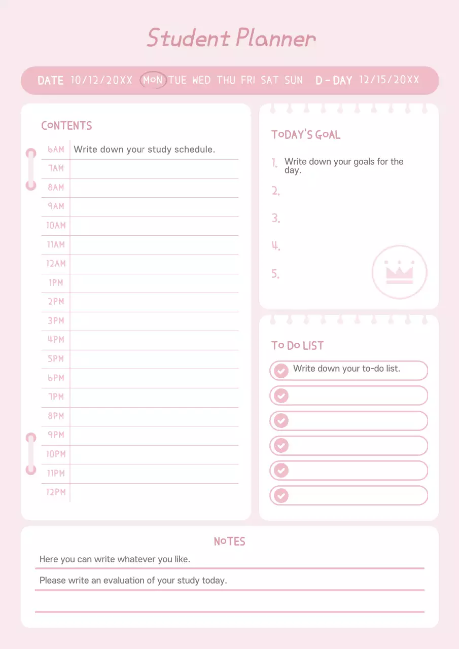 A clean, pink study plan documentation style