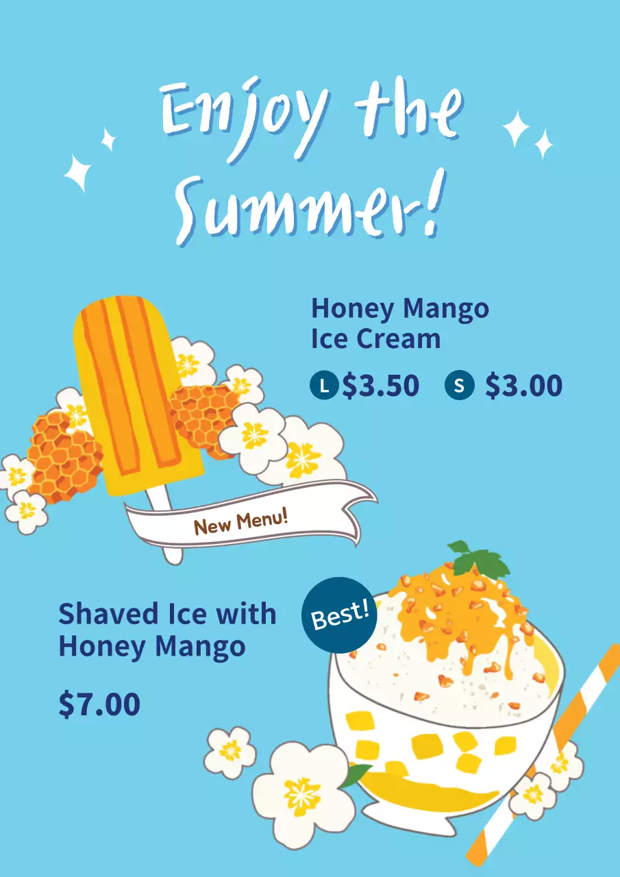 Blue Trendy Summer Menu Promotion Poster