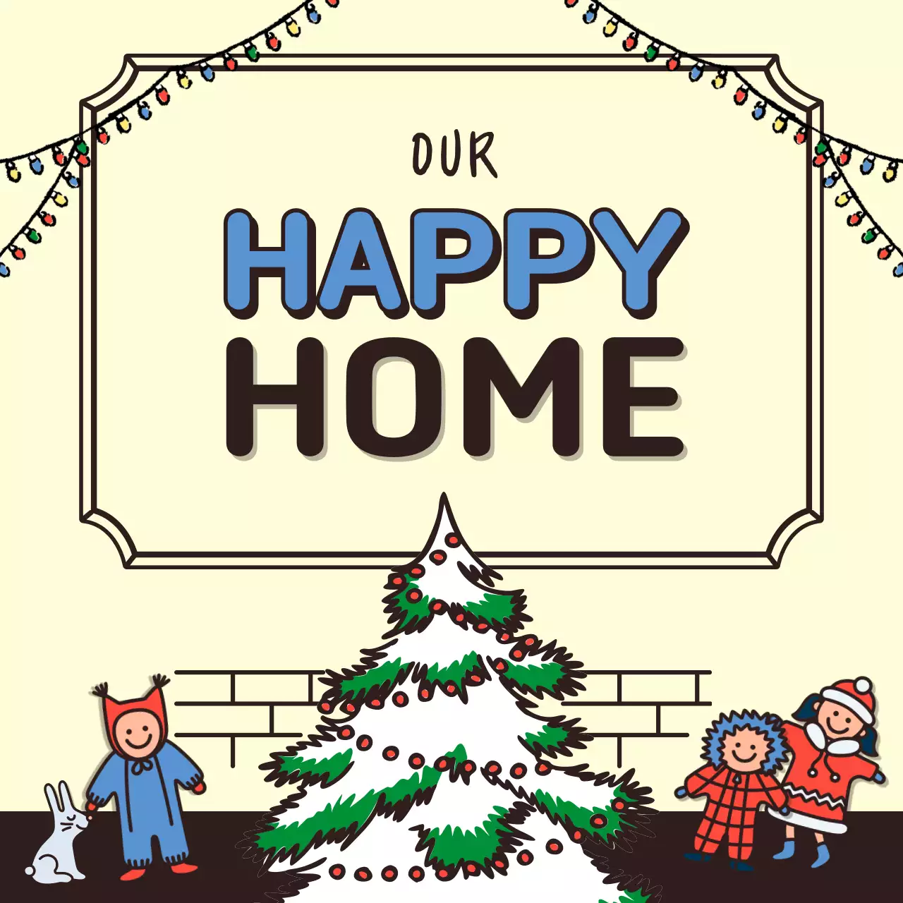 Winter vacation with cute illustrations in beige color