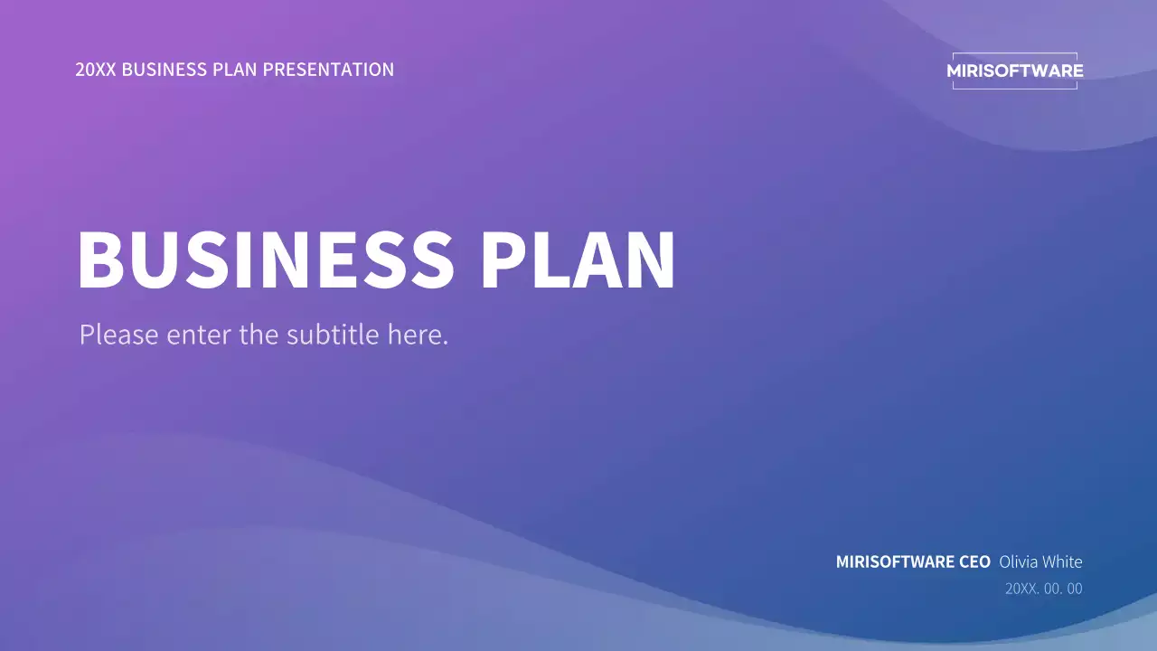 Business plan presentation with a purple and blue gradient concept