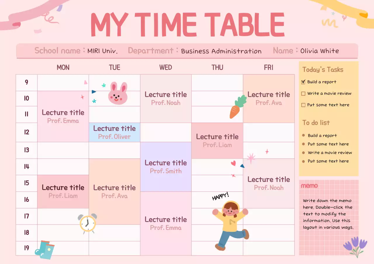 A pink and cute Daku concept timetable
