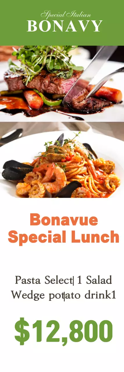 Banner de promoção de almoço elegante verde