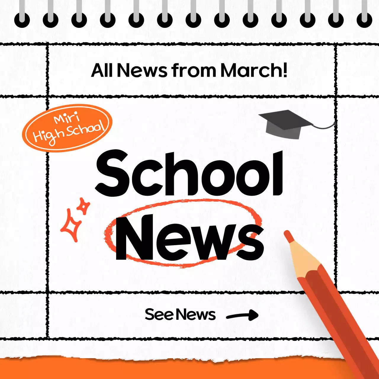 Weekly school news with an orange calendar concept
