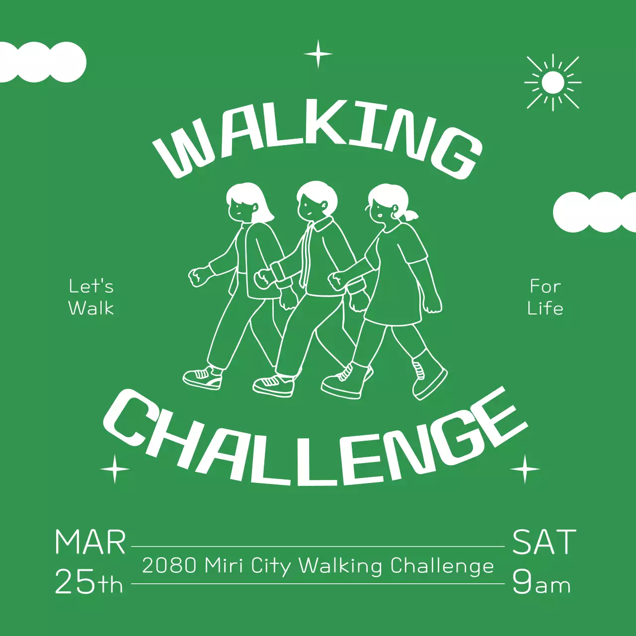 Green and white spring walk event announcement event square