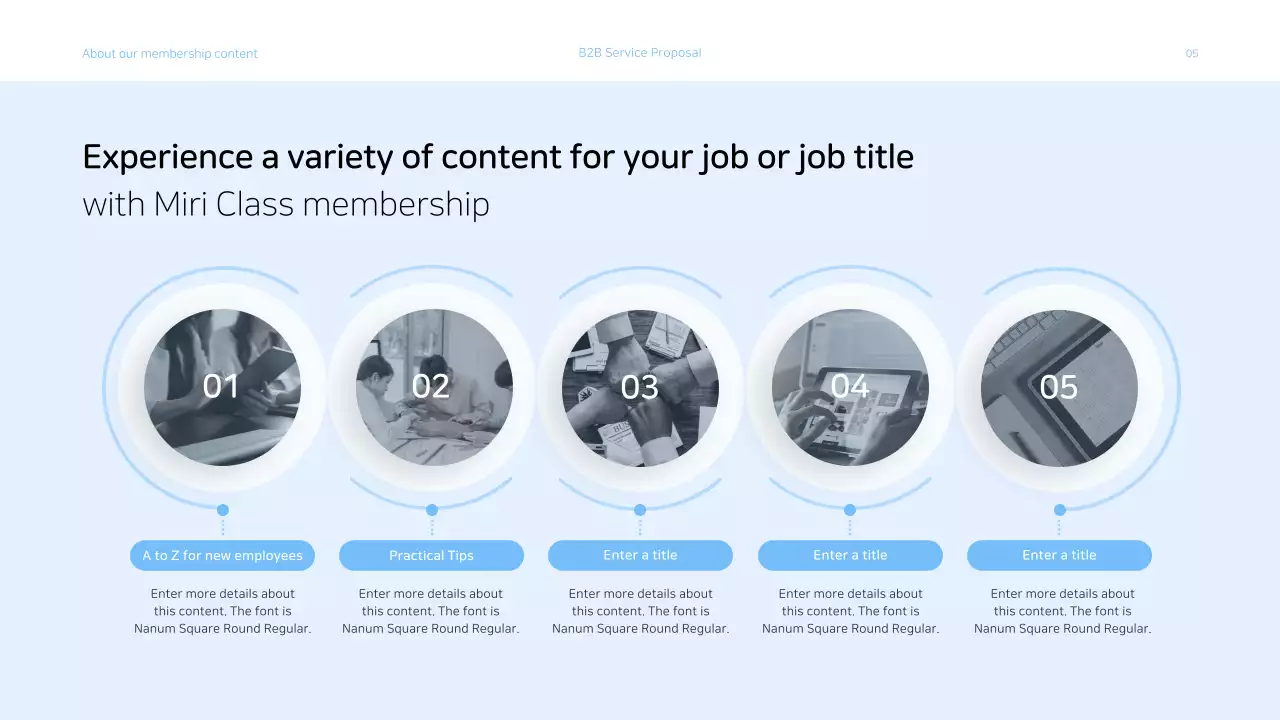 Business services proposal presentation with a light blue color scheme