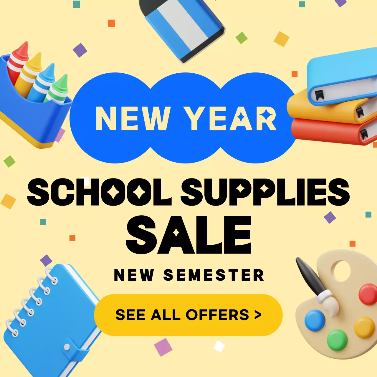 Yellow and blue 3D three-dimensional new school supplies exhibition