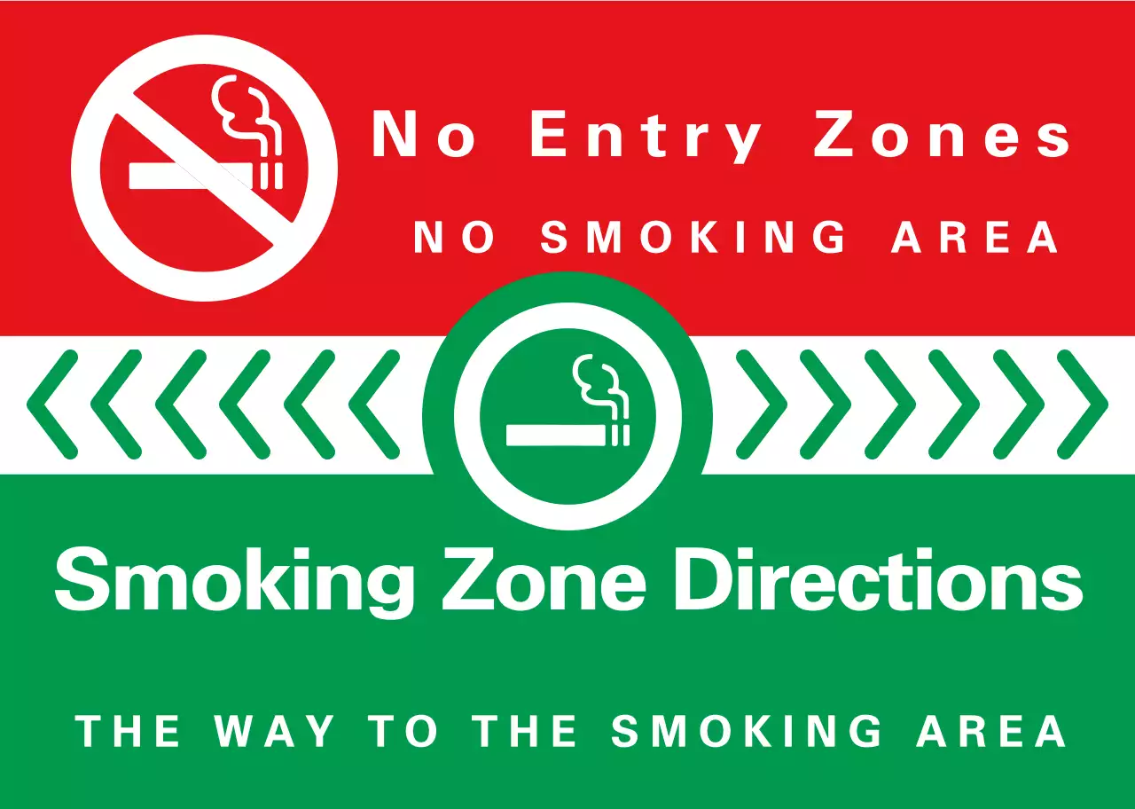 Simple, clean cigarette icon and text combination in green and red Layout style Directions