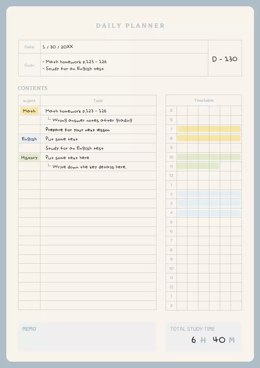A cute, pastel-colored daily planner