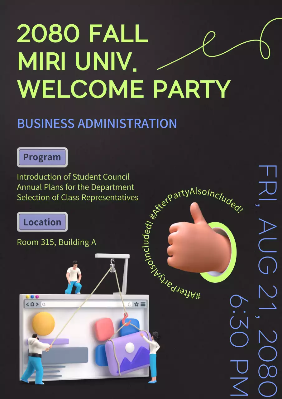 3D illustration with simple background and neon colors to promote university tours