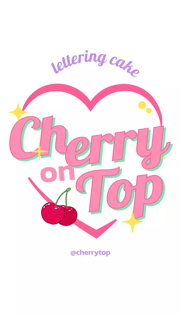 Teen-style dessert shop with purple and pink heart and cherry illustrations