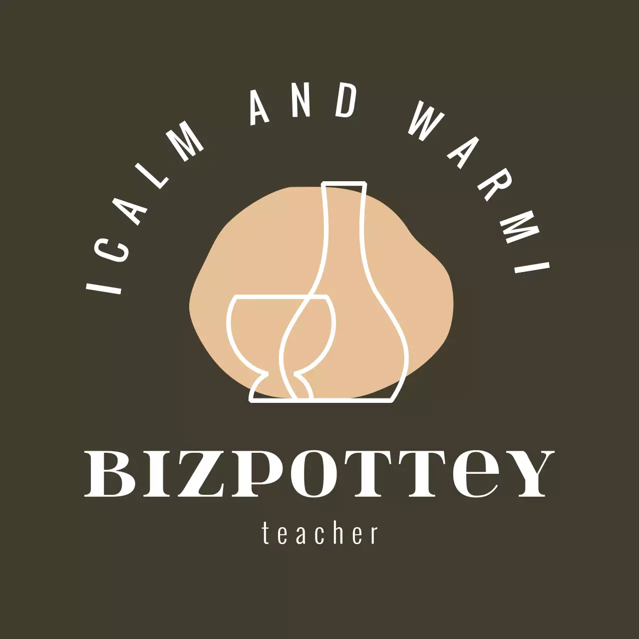 Pottery studio logo apron design with line illustration pottery