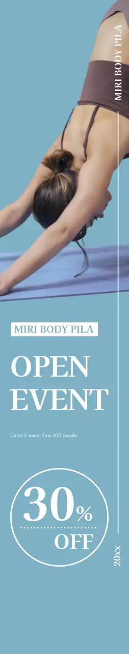 Spanduk yang mempromosikan acara pembukaan Pilates dengan nuansa emosional