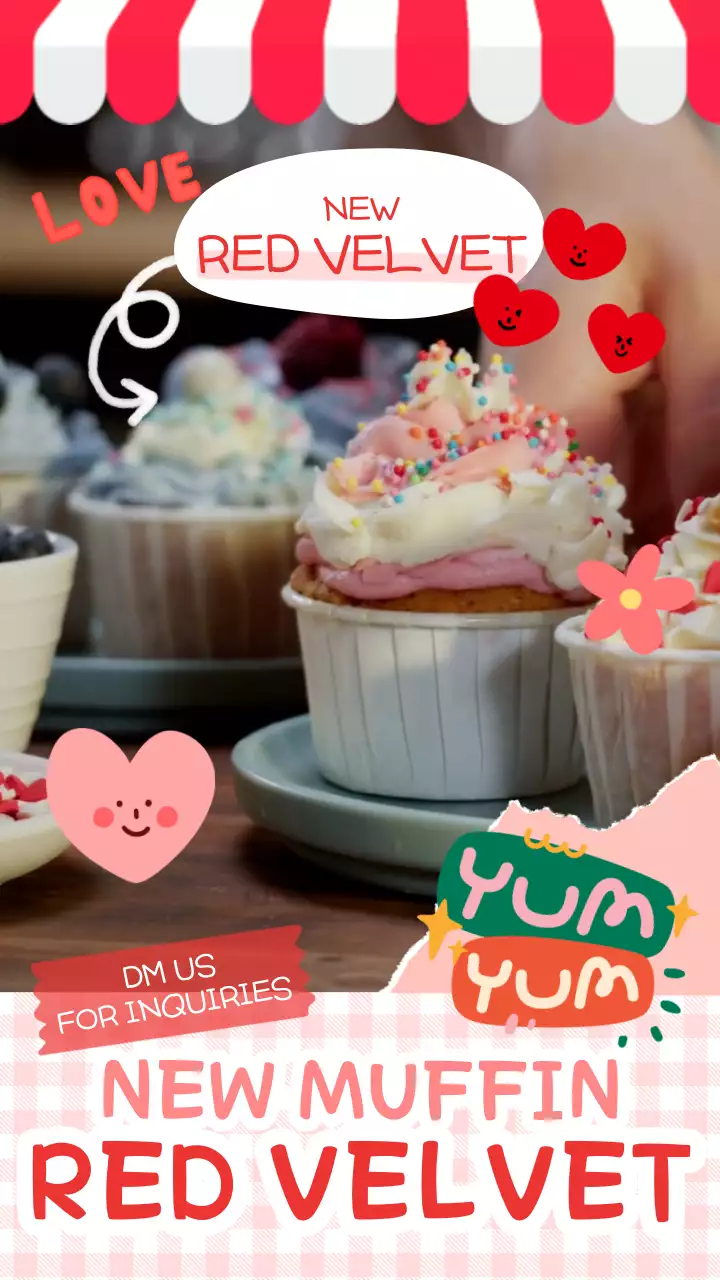 핑크색과 빨강의 키치한 베이커리 카페 홍보