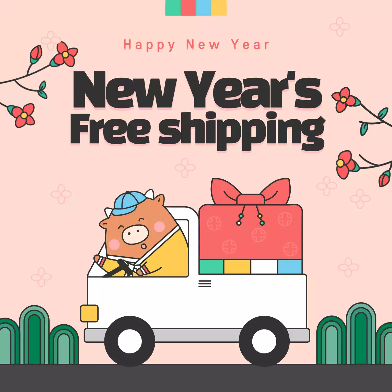 Pink New Year's delivery notice
