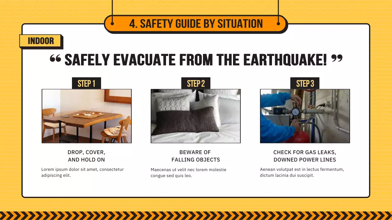 Earthquake Disaster Preparedness Training for Elementary Schools in Yellow and Black Lines