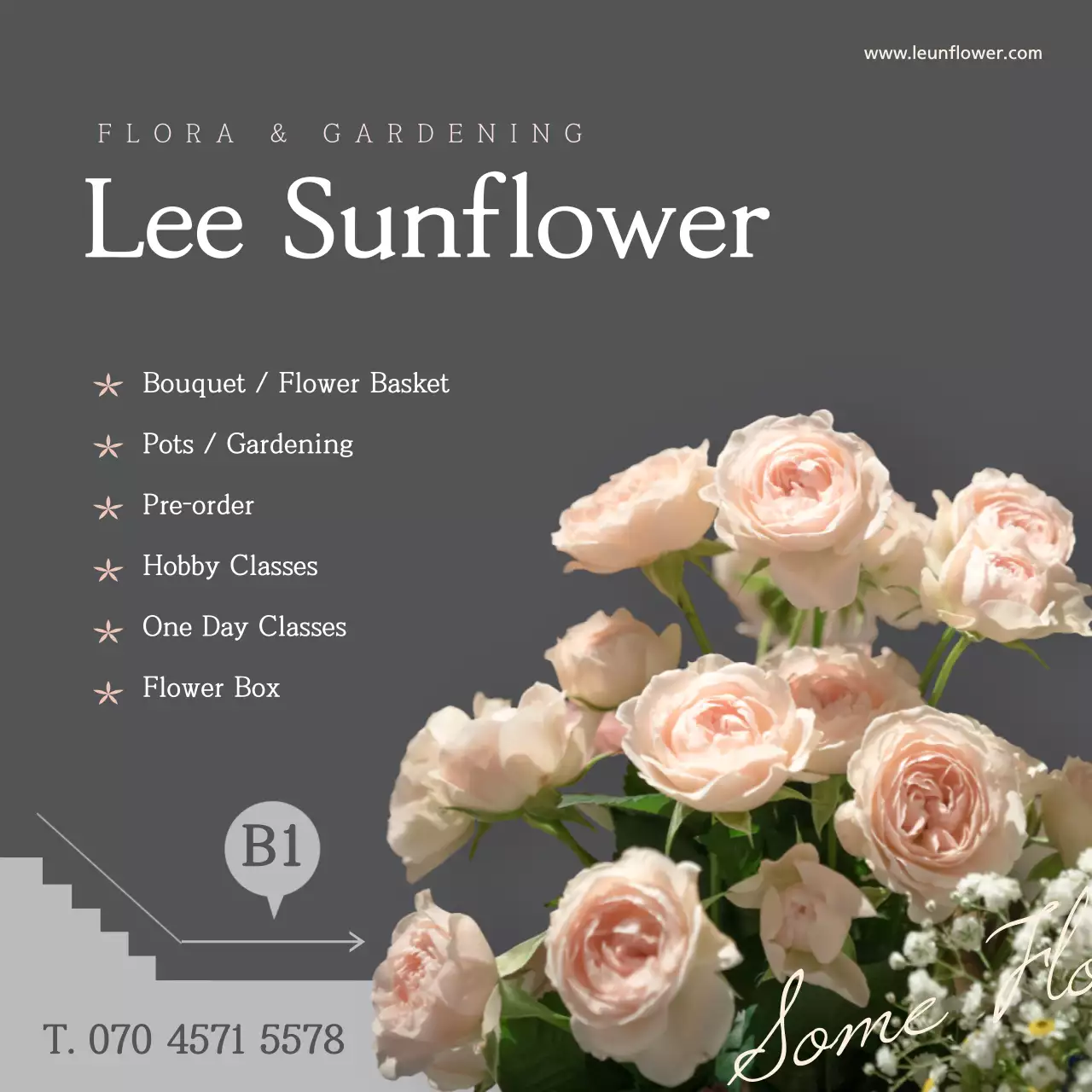 Biểu ngữ quảng cáo hoa thanh lịch màu xám