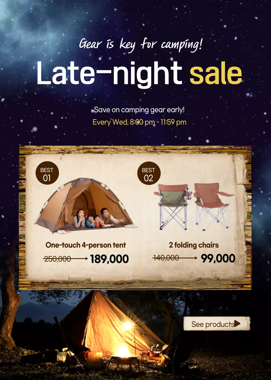 Navy Rustic Camping Promotion Poster