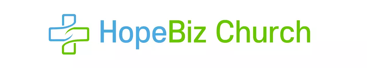 Gaya logo simbol sederhana dengan warna merah tua dan biru muda untuk penjangkauan dan promosi gereja