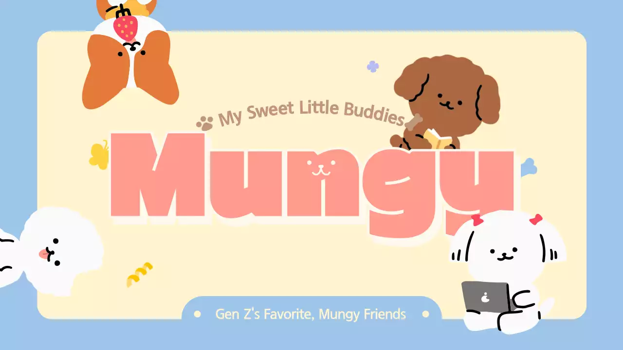 하늘색을 메인으로 한 파스텔톤의 귀여운 강아지 일러스트 테마 굿즈 셀러 신청