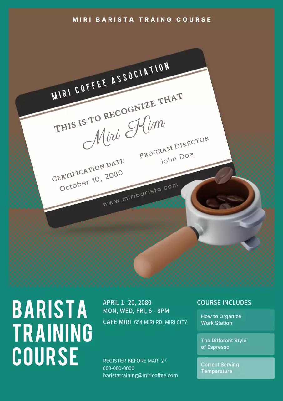 Turquoise Brown Cute 3D Bean Illustration Barista Training Class Recruitment Webposter