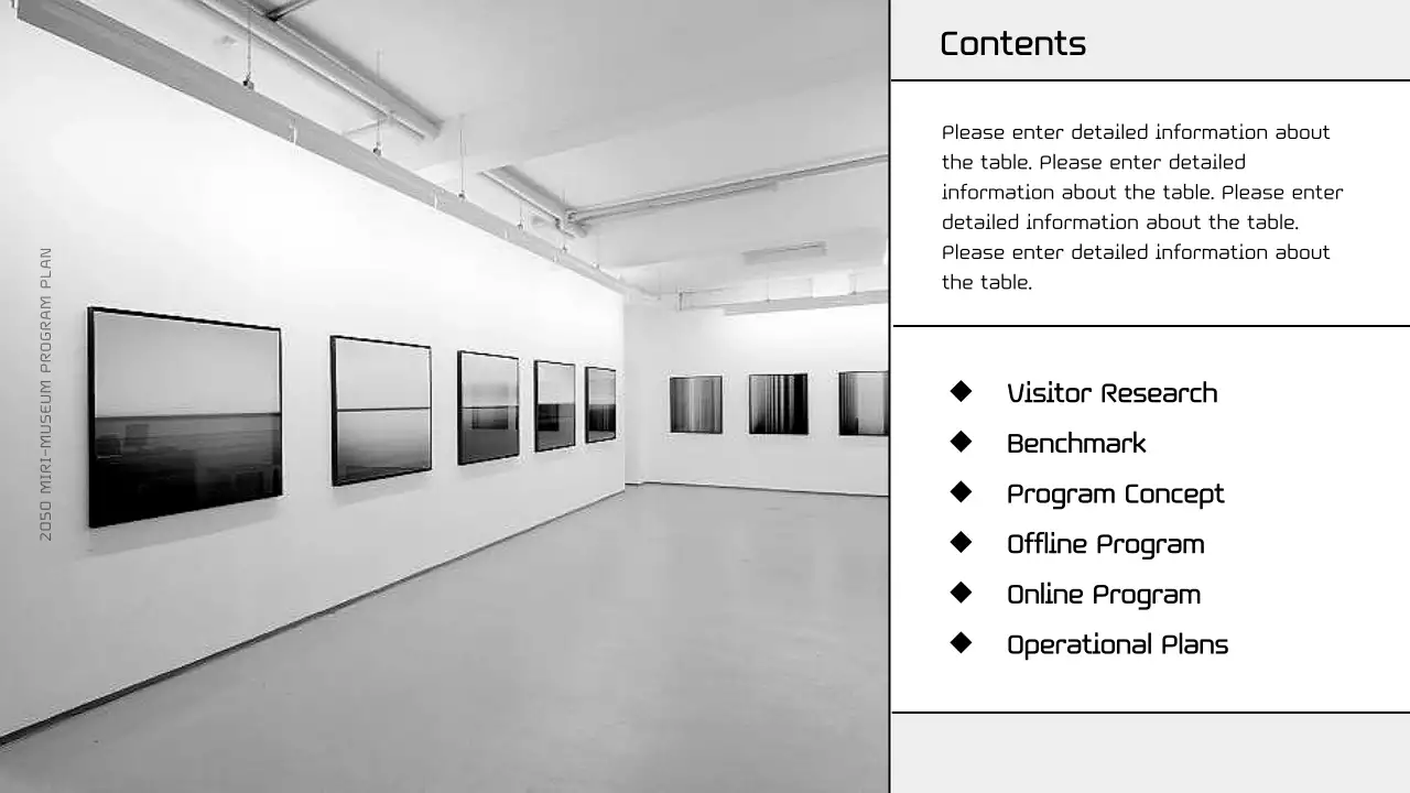 Planning a modern museum program in black and purple