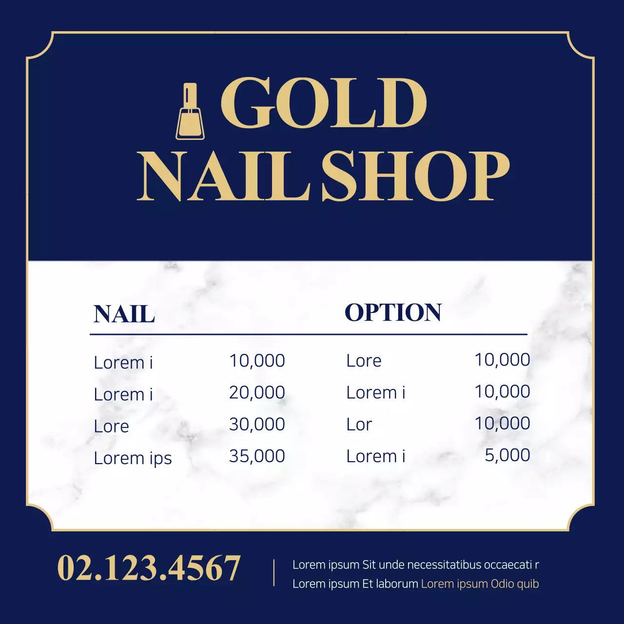 Navy Elegant Nail Menu Banner