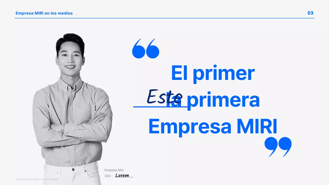 Una presentación empresarial moderna en azul y blanco