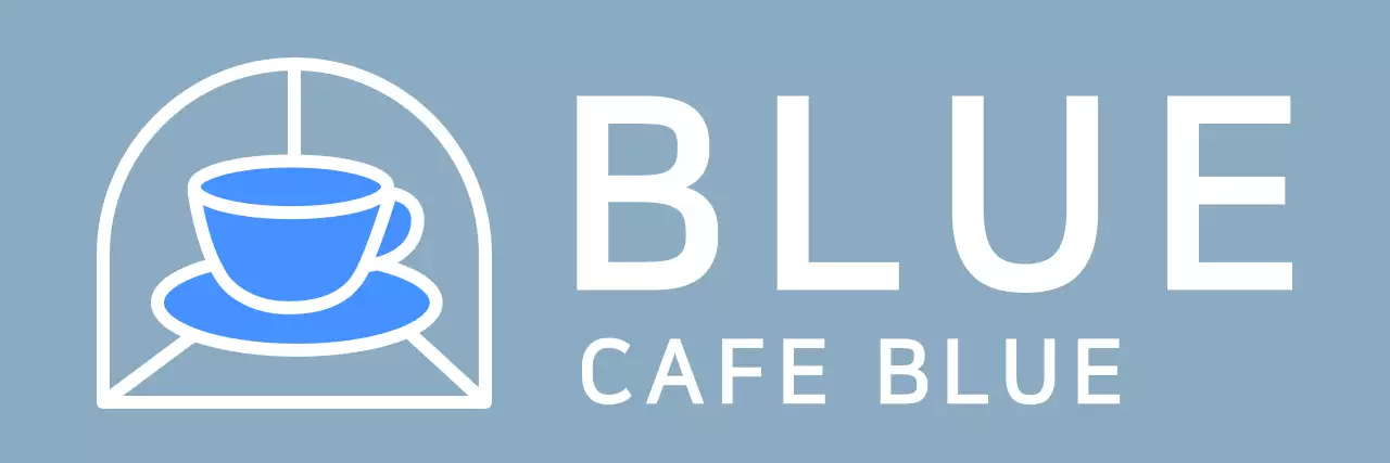 Cafe striped apron design with blue coffee cup illustration