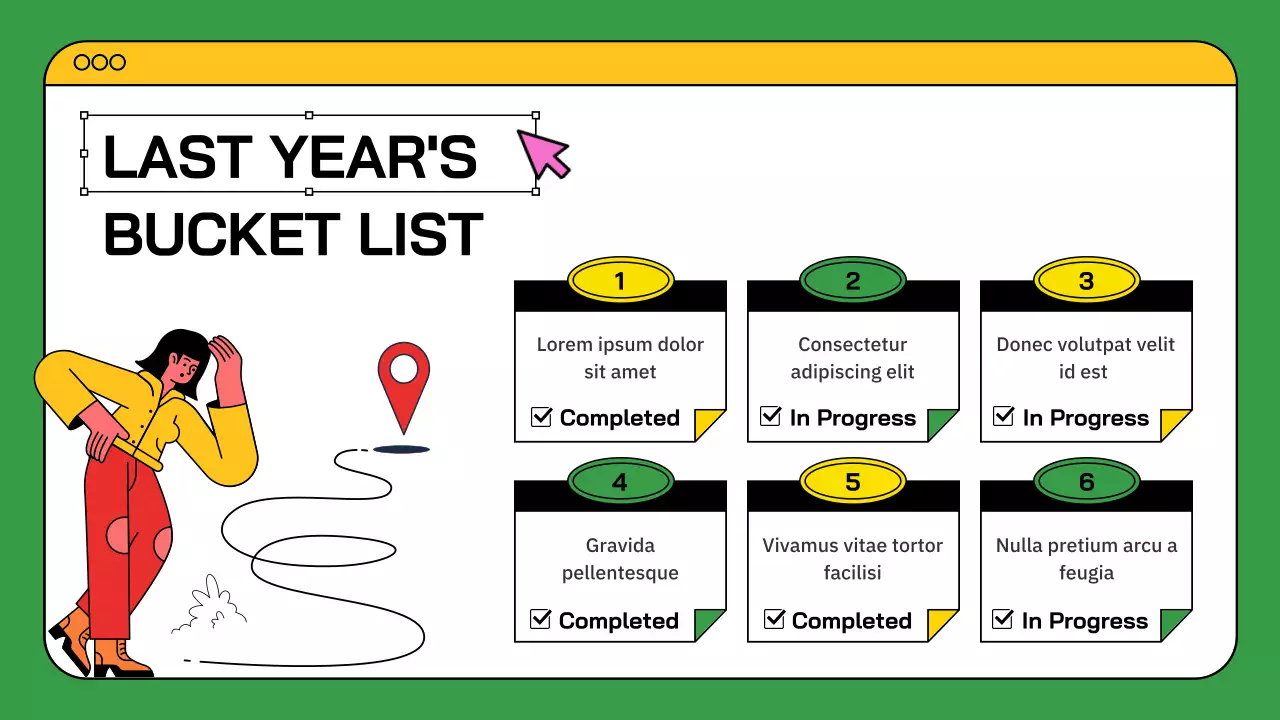 초록색과 노란색의 다채로운 웹브라우저 컨셉의 버킷리스트