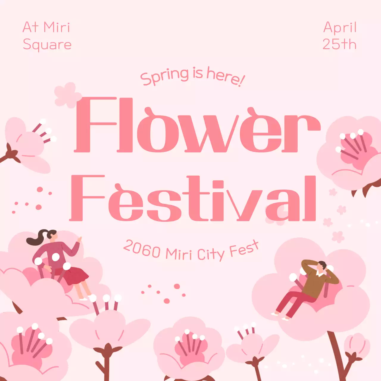Pink, emotional illustration theme for promoting the Cherry Blossom Festival